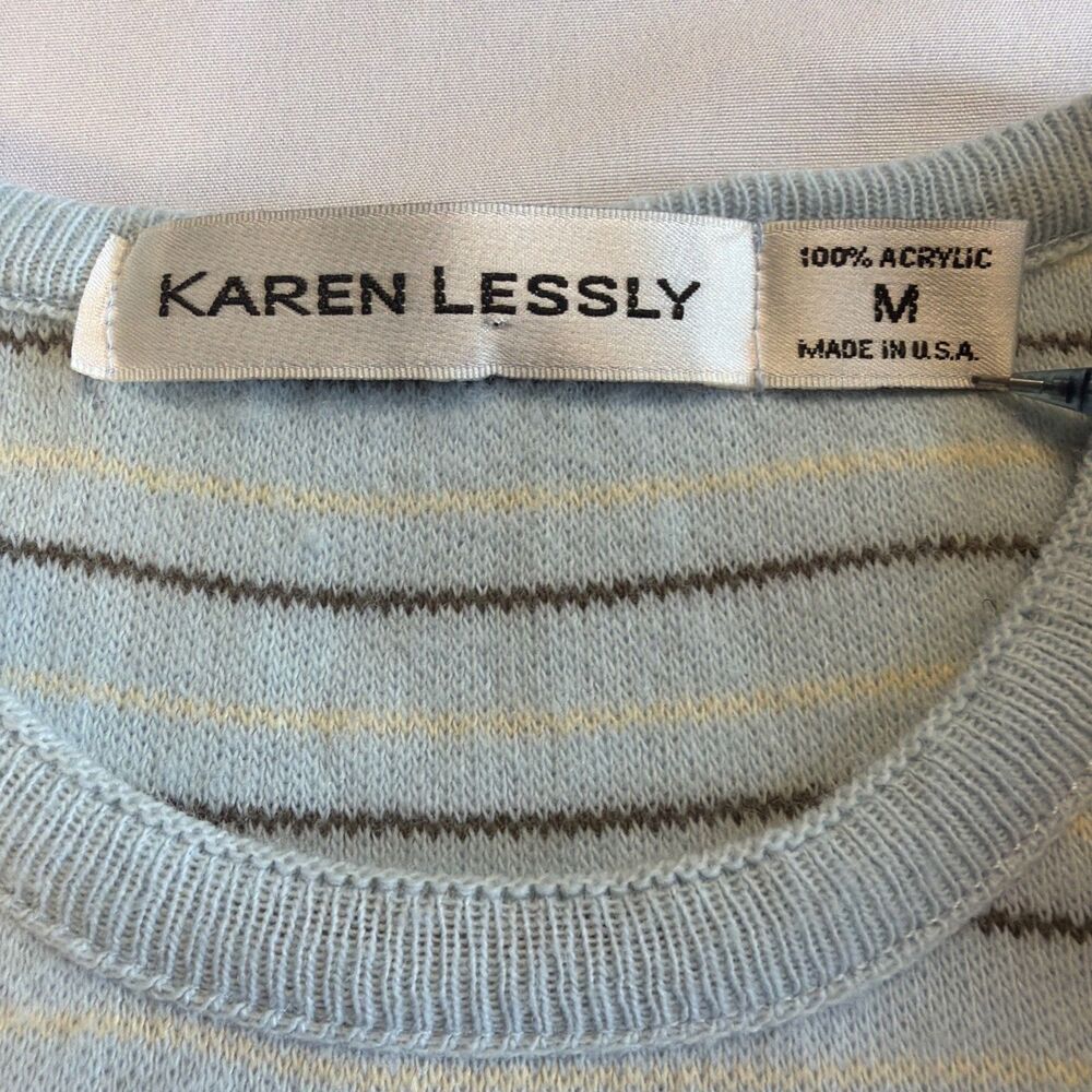 Vintage Karen Lessly Striped Knit Tank Top Sweater Vest Blue Brown M - Picture 3 of 7